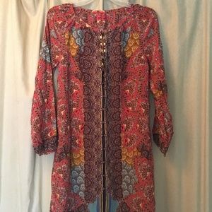 Pink/reddish and  multi-colored silky dress/tunic